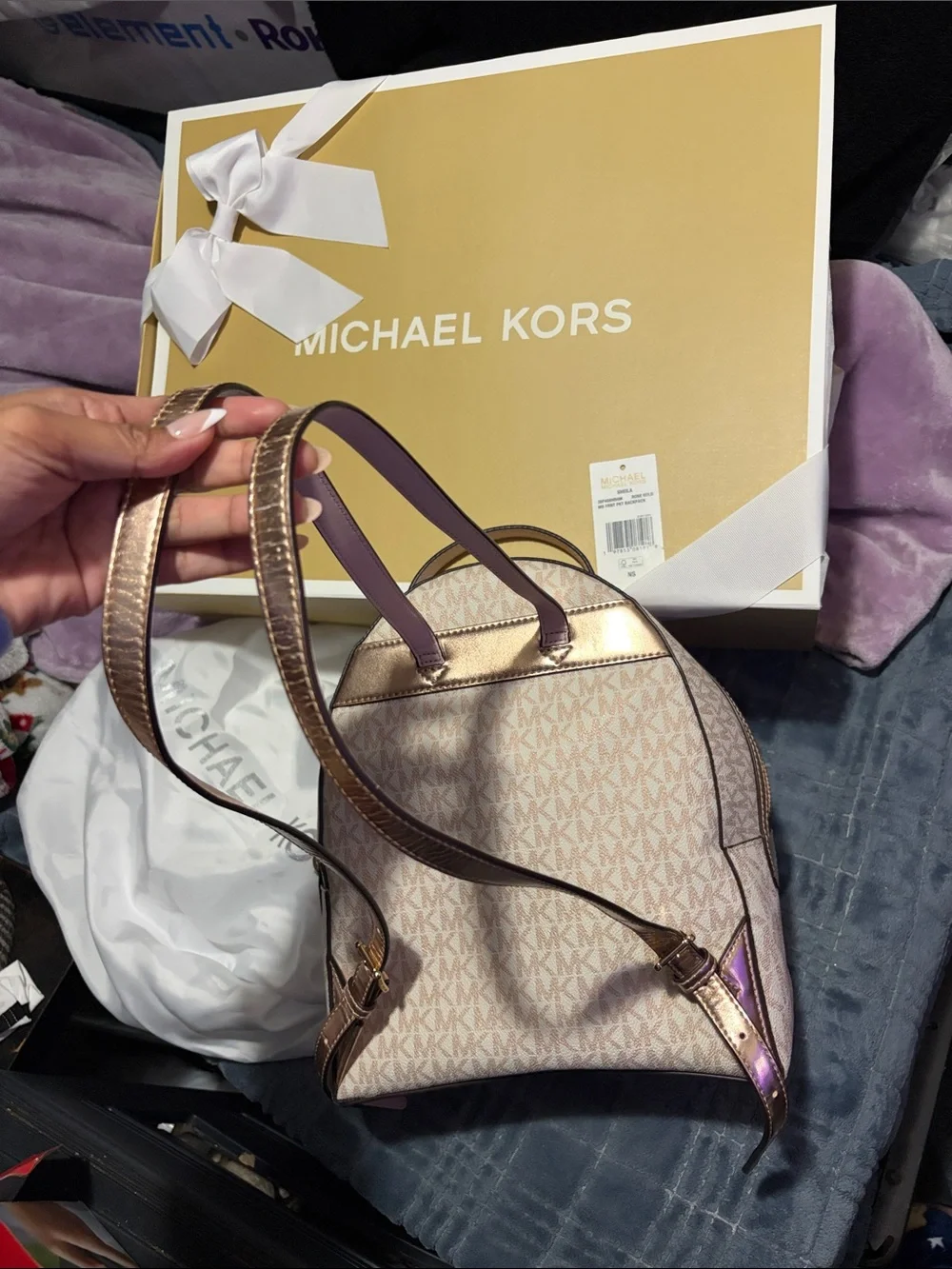 MICHAEL KORS Blush Logo Mini Backpack with Gold Hardware